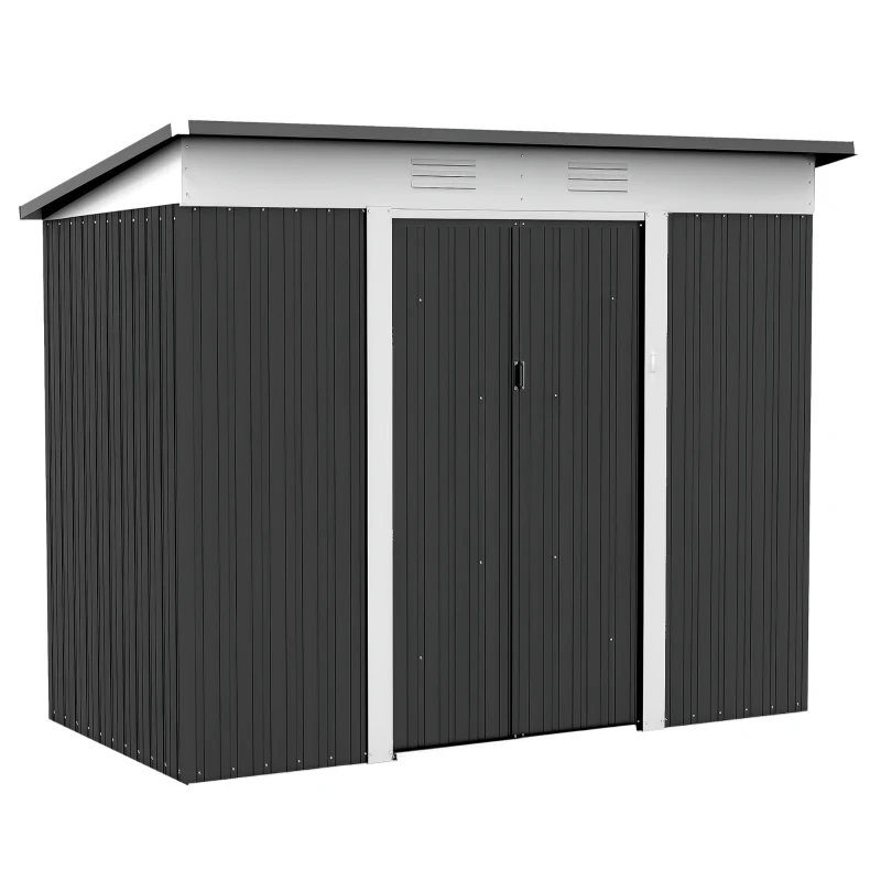 Outsunny 8' x 4' Metal Garden Shed, Backyard Tool Storage Shed with Dual Locking Doors, 2 Air Vents and Steel Frame, Dark Gray