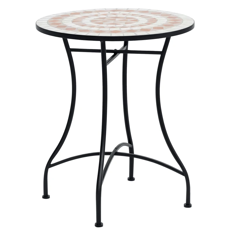 Outsunny 23.5" Mosaic Round Patio Table, Metal Side Bistro Coffee Table, Outdoor Furniture, Ceramic Tabletop for Garden Lawn