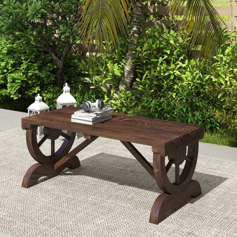 Outsunny Rustic Wood Wheel Outdoor Garden Bench for 2-Person with a Unique Wheel Design on the Legs & Strong Build, Brown