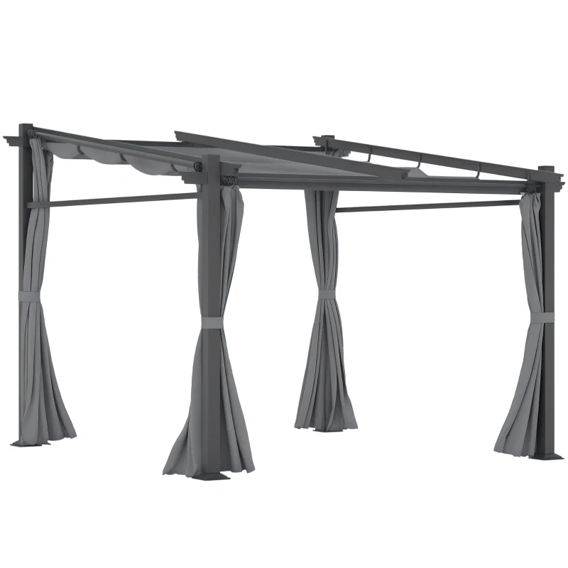 Outsunny Metal Pergola with Sliding Roof Canopy, Retractable Pergola Canopy, 10' x 10', Dark Grey