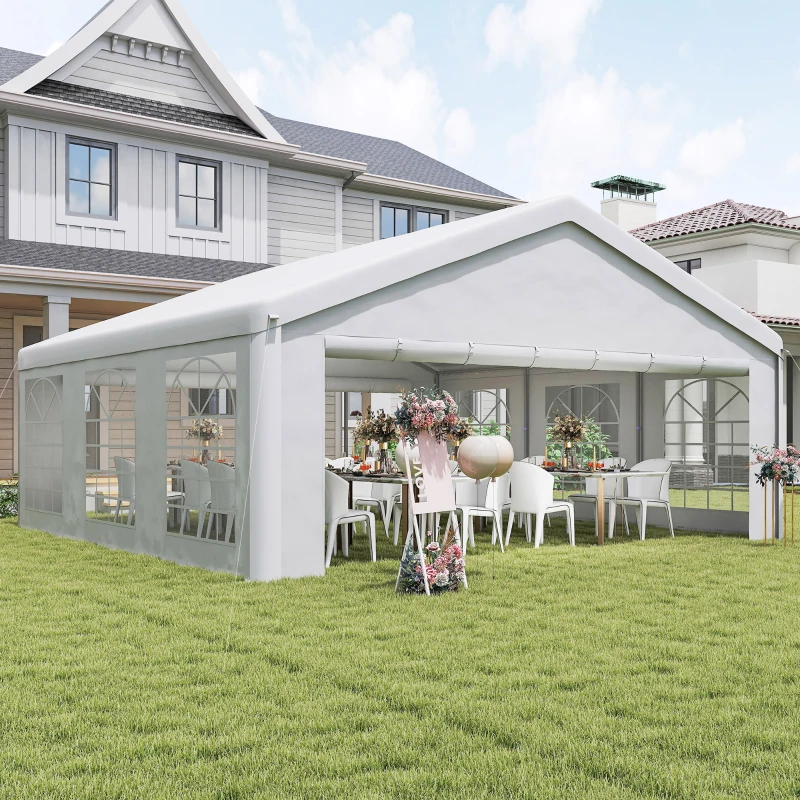Outsunny 20'x20' Heavy Duty Large Party Tent & Carport with Removable Sidewalls, Windows, Portable Garage Canopy Tent, Sun Shade Shelter for Parties Wedding Outdoor Events, White