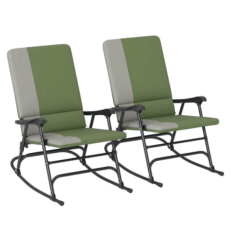 Outsunny Outdoor Rocking Chairs Set of 2, Folding Rocking Chair Set, 400 lbs. Capacity, Wide Seat, Padded High Back, Dark Green