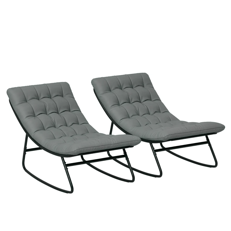 Outsunny Outdoor Patio Rocking Chair Set of 2 with Cushion, Steel Frame Balcony Chair with Mesh Deep Seat for Porch, Garden, Grey