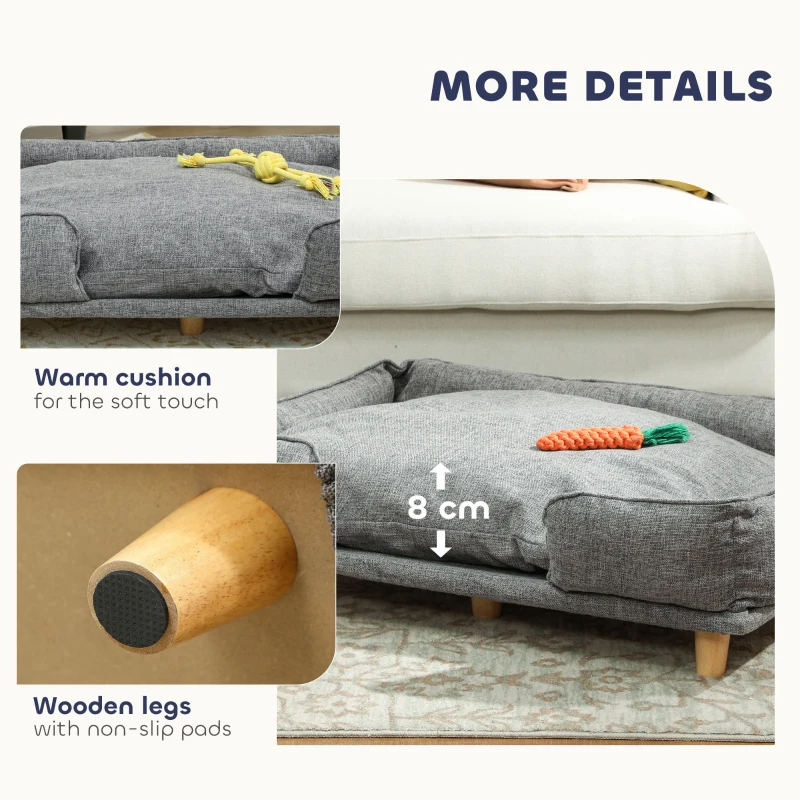 PawHut Washable Dog Sofa for Large Dogs, Elevated Pet Couch with Anti-slip Foot Pads, Dark Grey