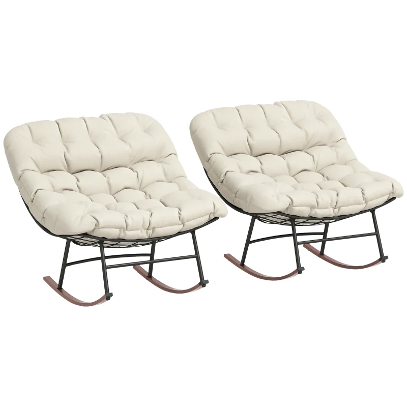 Outsunny Outdoor Rocking Chair Patio Set of 2, Oversized Rocking Papasan Chairs with Cushions for Garden Porch, 265 lbs., Beige
