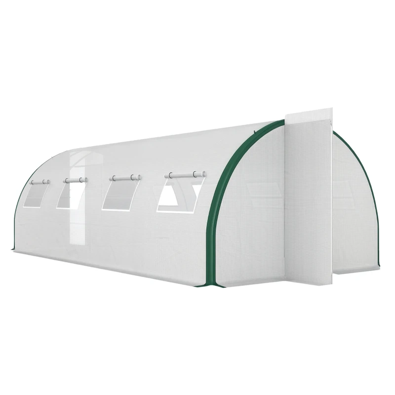 Outsunny Tunnel Greenhouse Walk-in Plant Warm House with 2 Hinged Doors, 8 Mesh Windows, 20' x 10' x 6.6', White