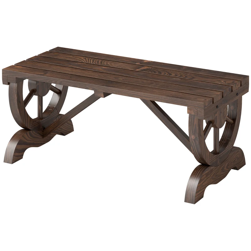 Outsunny Rustic Wood Wheel Outdoor Garden Bench for 2-Person with a Unique Wheel Design on the Legs & Strong Build, Brown