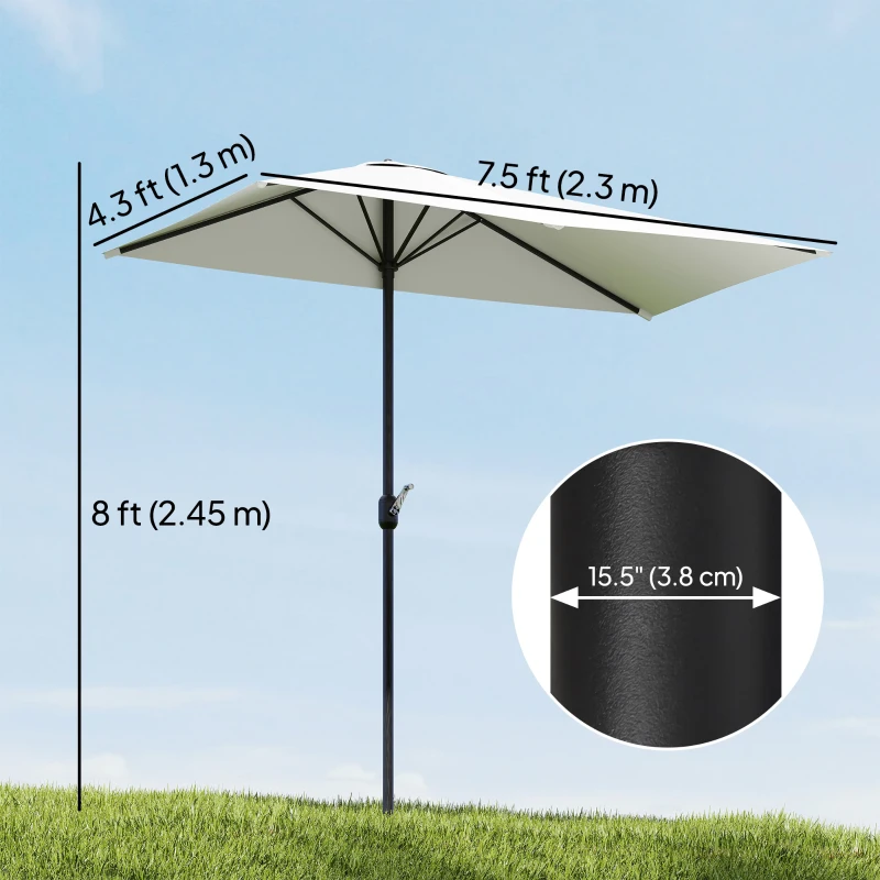 Outsunny 8ft Half Umbrella Outdoor Balcony Parasol Patio Garden Outdoor Window Sun Shade w/ 5 Ribs, Cream White