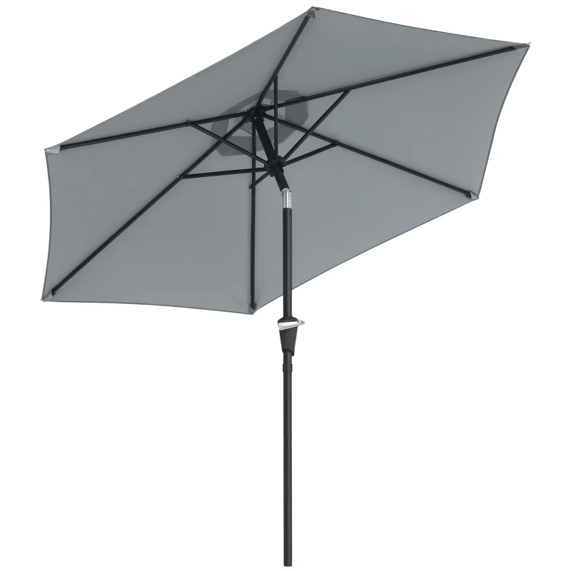 Outsunny Patio Sun Umbrella, Outdoor Parasol with 6 Ribs, Light Grey
