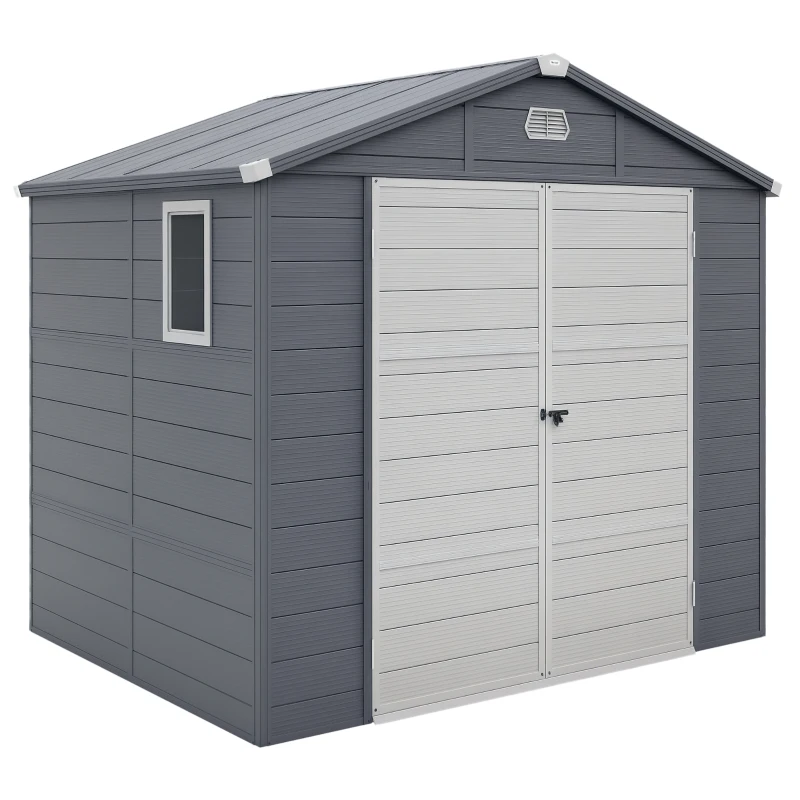 Outsunny 8' x 6' Plastic Garden Storage Shed with Latch Door, Vents, Sloped Roof, Light Grey