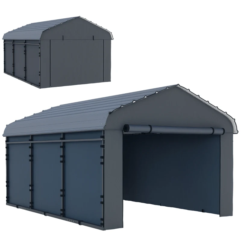 Outsunny 10' x 15' Metal Carport, Heavy Duty Garage Car Shelter with Galvanized Metal Roof and Removable Sidewalls, Dark Grey