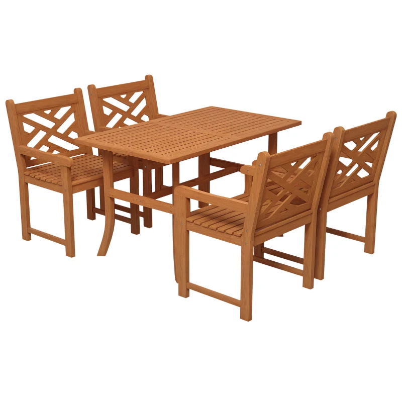 Outsunny Outdoor Patio Dining Set, 4 Seater Wood Dining Table and Chairs for Backyard, Conservatory, Garden, Poolside, Deck, Teak