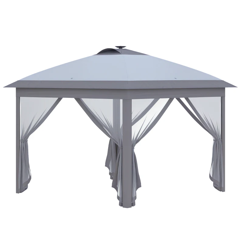 Outsunny 11' x 11' Pop Up Canopy, Instant Canopy Tent with Solar LED Lights, Remote Control, Zippered Mesh Sidewalls and Carrying Bag for Backyard Garden Patio, Gray