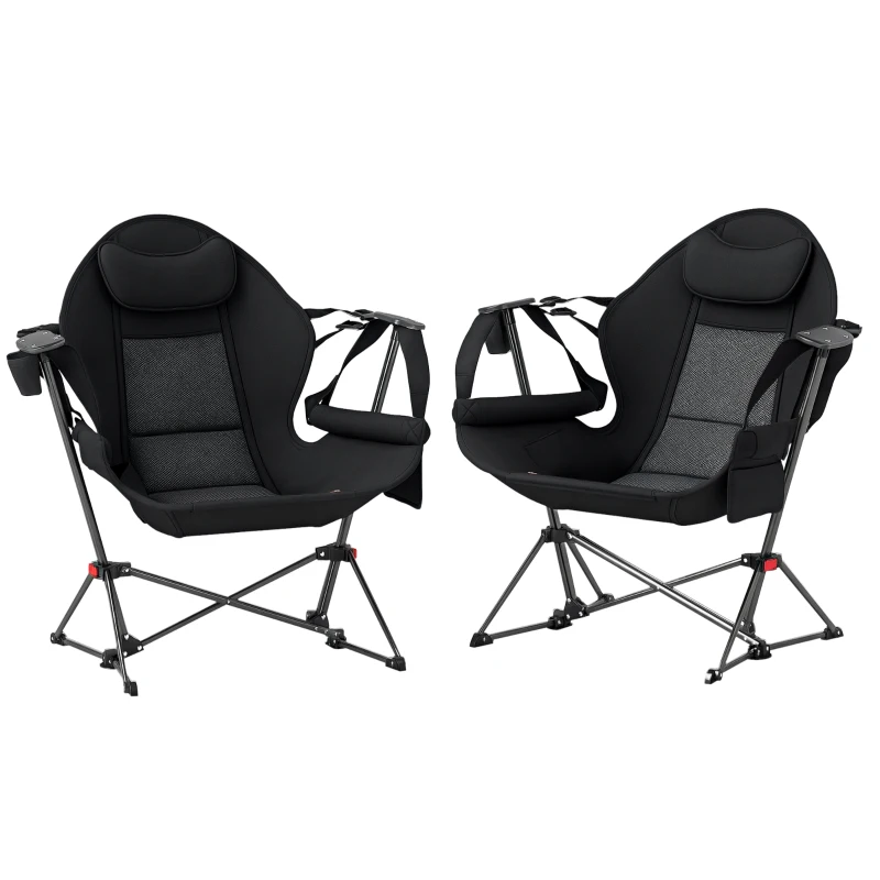 Outsunny Hammock Camping Chair Set of 2, Adjustable Back Folding Swinging Hammock Chair with Cup Holder and Padded Seat