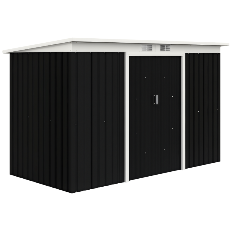 Outsunny 9x4 Outdoor Storage Shed Galvanized Steel Garden Shed with Foundation Kit, Ventilation & Doors, Dark Grey