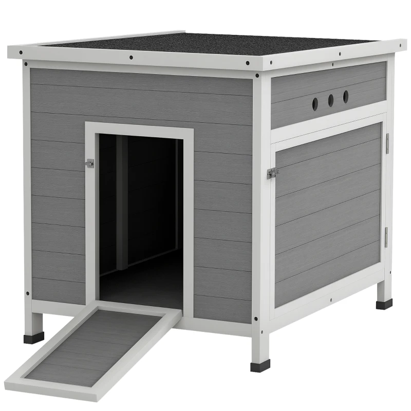 PawHut Wooden Duck Coop with Openable Roof, Removable Floor, Double Doors, Ramp, for 2-4 Ducks, Chickens, 25" x 32" x 30"