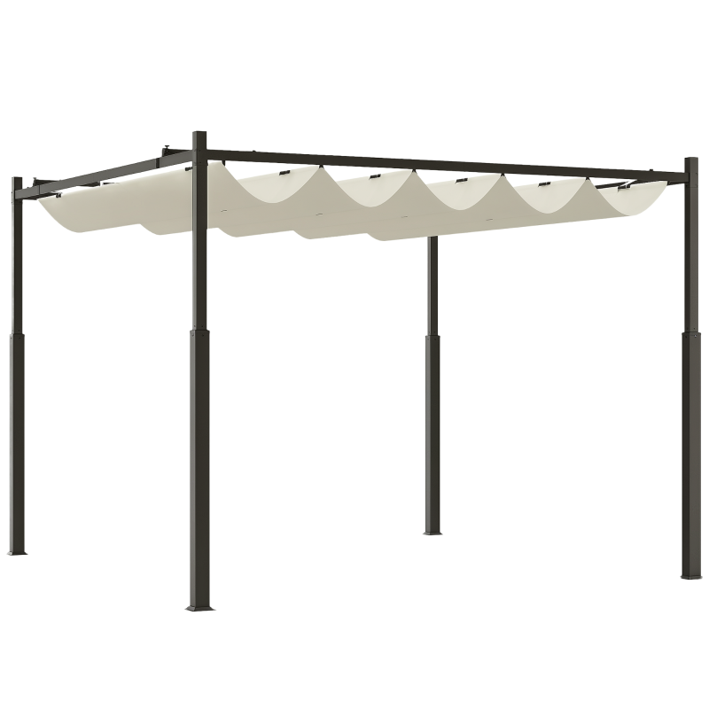 Outsunny 10' x 10' Retractable Pergola Canopy with Magnetic Fixture, UPF30+ Outdoor Pergola, Cream White