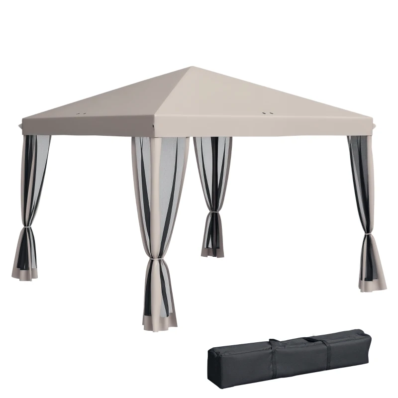 Outsunny 10' x 10' Pop Up Canopy Tent Gazebo with Removable Mesh Sidewall Netting, Carry Bag for Backyard Patio Outdoor, Beige