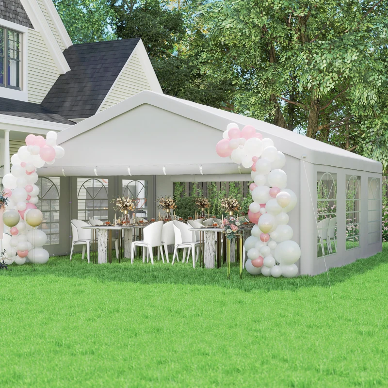 Outsunny 20 x 20 ft Heavy Duty Party Tent Outdoor Gazebo Wedding Tent Event Shelter Carport BBQ with Removable Sidewalls & Windows, Outside Waterproof Canopy for Parties, White