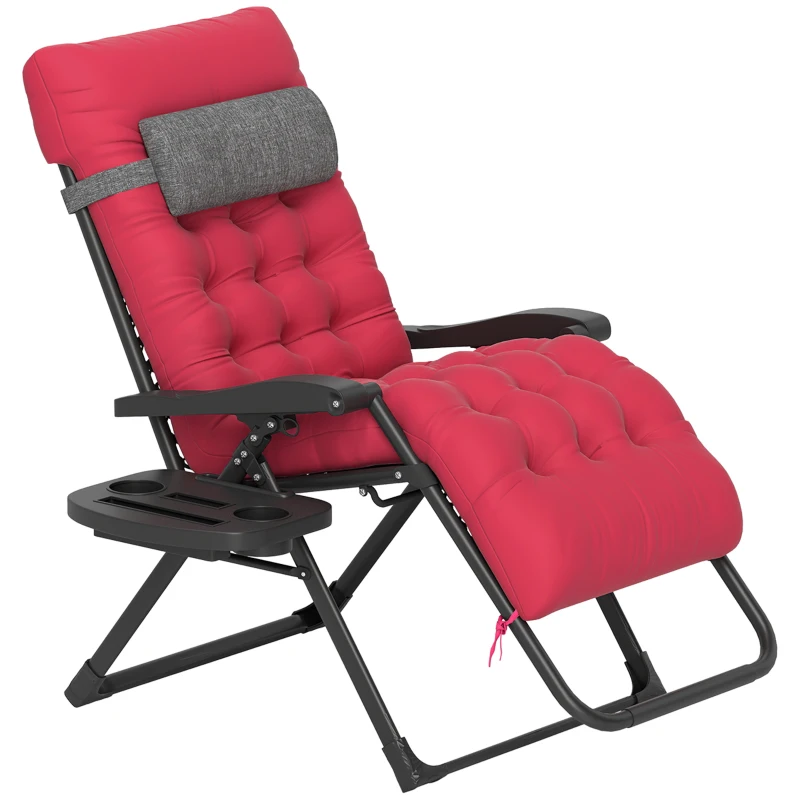 Outsunny Padded Zero Gravity Chair, Folding Recliner Chair, Patio Lounger with Cup Holder, Adjustable Backrest, Removable Cushion for Outdoor, Deck, Poolside, Red