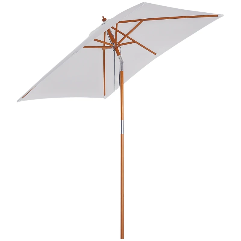Outsunny 6.6x5ft  Fir Wooden Patio Umbrella Square Market Parasol Tilt Mechanism 6 Ribs Garden Sunshade, Cream White
