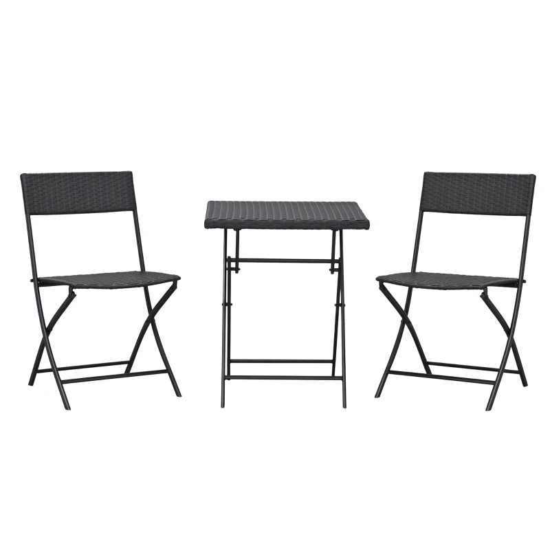 Outsunny 3-Piece Outdoor Folding Rattan Bistro Set, Mixed Brown