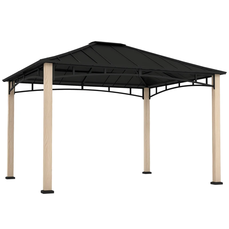 Outsunny 10' x 12' Hardtop Gazebo with Metal Roof, Wood Grain Frame Outdoor Gazebo Canopy for Patio, Garden, Backyard, Lawn