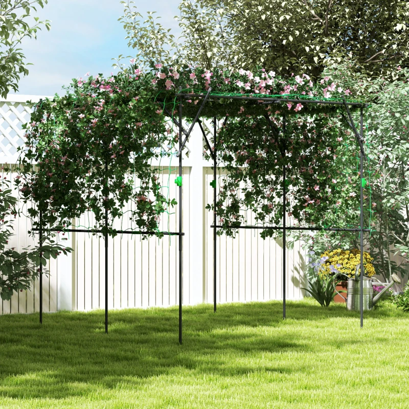 Outsunny Garden Arch Trellis, 7.3 FT Tall Metal Plant Trellis Support with Climbing Net, Cucumber Trellis for Vegetables, Black