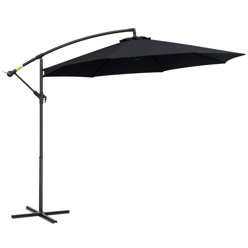 Outsunny 10' Deluxe Patio Umbrella Outdoor Market Parasol Banana Hanging Offset Sunshade Crank Cross Base Black