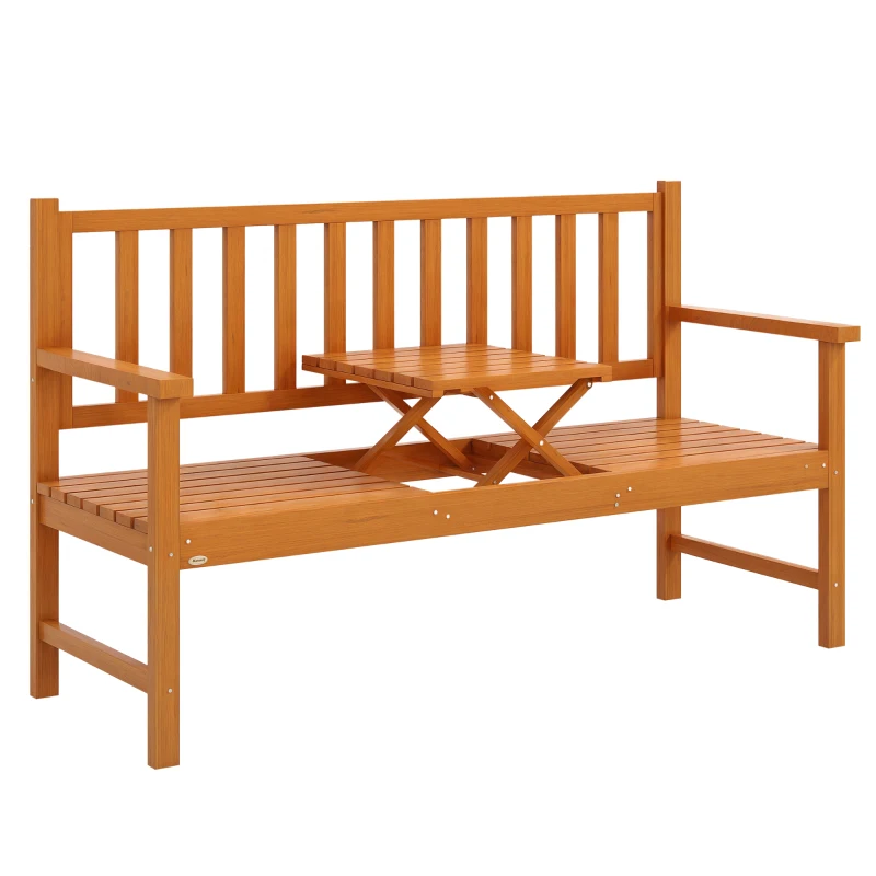 Outsunny Wooden Bench with Liftable Middle Table, Outdoor Bench, Patio Loveseat for Porch, Backyard, Seats 2-3 People