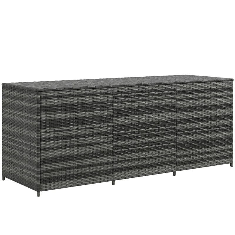 Outsunny 175 Gallon Outdoor Storage Box with Inner Liner, PE Rattan Wicker Deck Box with Pneumatic Bar Lift, Mixed Gray