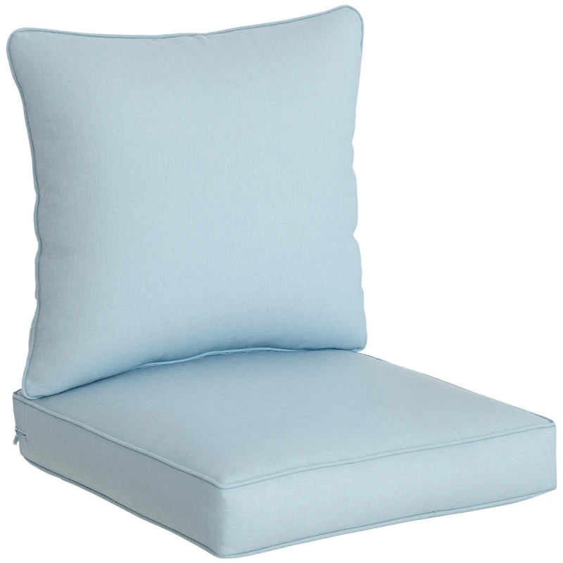 Outsunny Patio Chair Cushions, Thick Deep Seat Outdoor Seat Cushion with Back Cushion, Light Blue