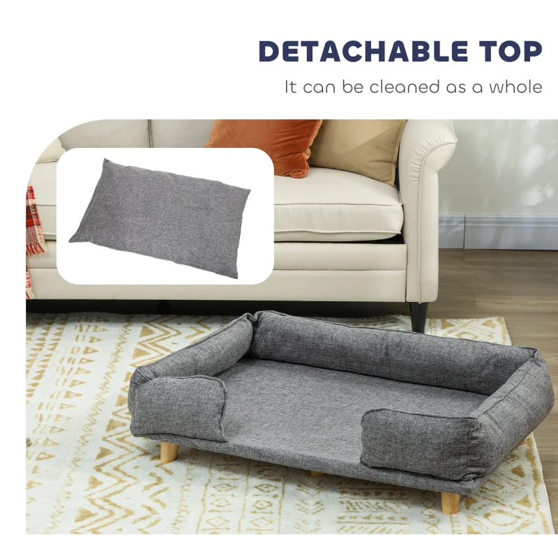 PawHut Washable Dog Sofa for Large Dogs, Elevated Pet Couch with Anti-slip Foot Pads, Dark Grey