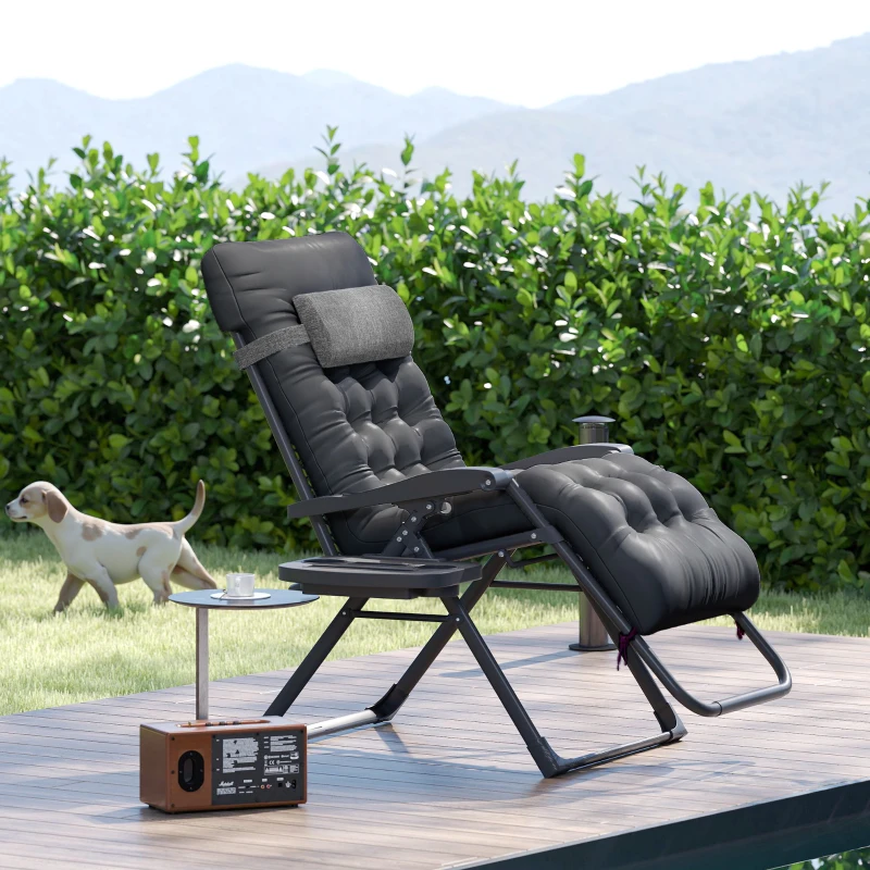 Outsunny Padded Zero Gravity Chair, Folding Recliner Chair with Cup Holder Cushion, Black