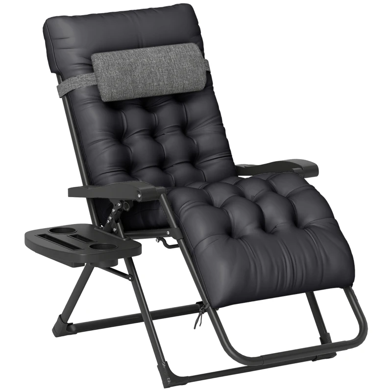 Outsunny Padded Zero Gravity Chair, Folding Recliner Chair with Cup Holder Cushion, Black
