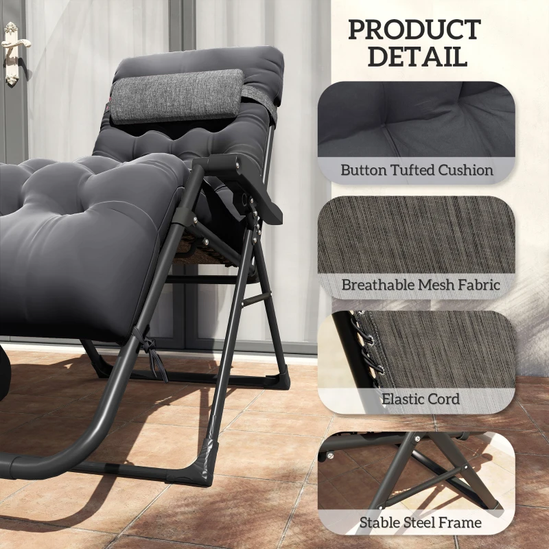 Outsunny Padded Zero Gravity Chair, Folding Recliner Chair with Cup Holder Cushion, Black