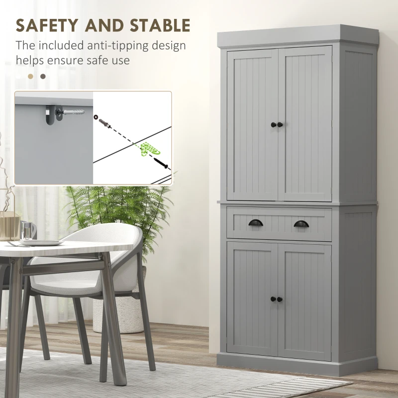 HOMCOM 71" Kitchen Pantry Cabinet with LED Lights, 6 Spice Racks, a Drawer and 4 Adjustable Shelves, Grey