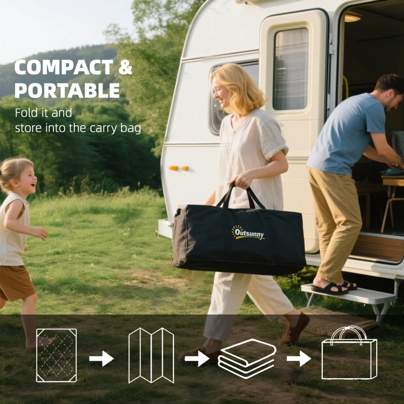 Outsunny Reversible Outdoor Rug, Waterproof Plastic Straw with Carry Bag, 9' x 18', Black & White Geometric Wall