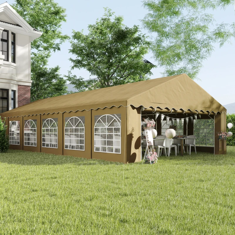 Outsunny 20' x 40' Party Tent, Outdoor Canopy Tent with Removable Sidewalls, 12 Windows for Parties, Wedding, Events, BBQ, Brown