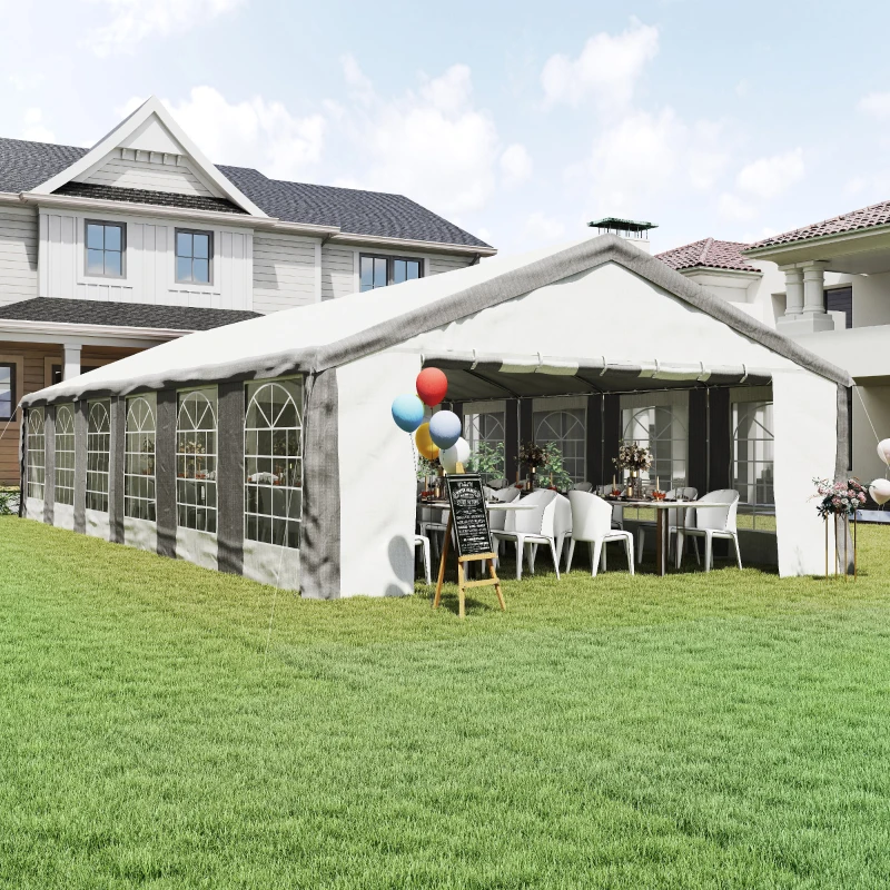 Outsunny 20 x 40 ft Heavy Duty Party Tent Outdoor Gazebo Wedding Tent Event Shelter Carport BBQ with Removable Sidewalls & Windows, Outside Waterproof Canopy for Parties, White and Gray