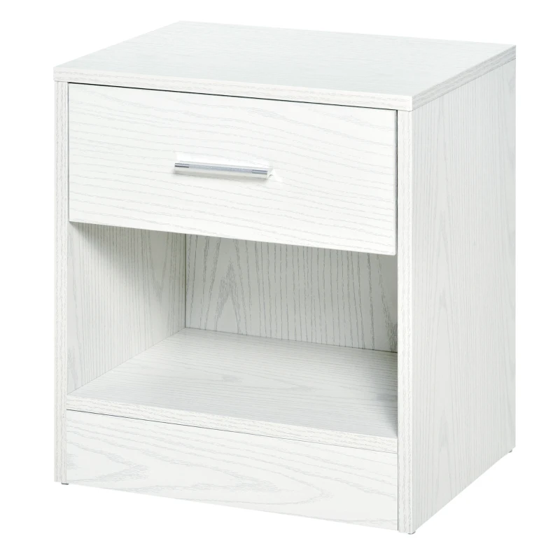 HOMCOM Modern Side Table with Drawer and Storage Shelf, End Table for Living Room, White Wood Grain
