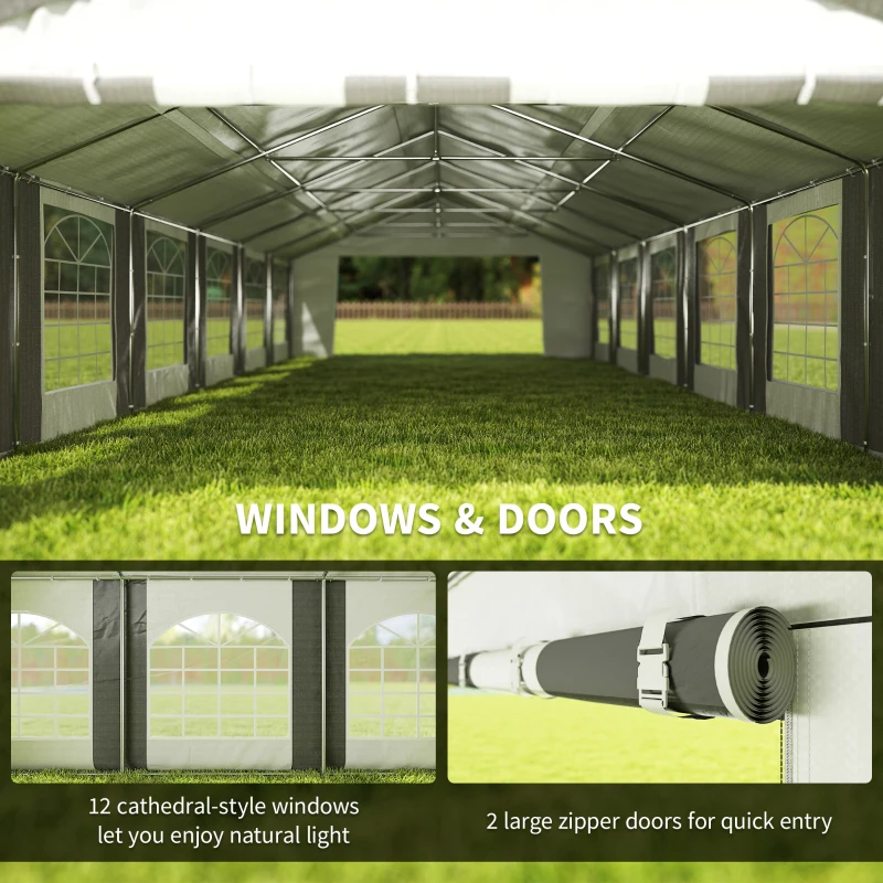 Outsunny 20 x 40 ft Heavy Duty Party Tent Outdoor Gazebo Wedding Tent Event Shelter Carport BBQ with Removable Sidewalls & Windows, Outside Waterproof Canopy for Parties, White and Gray