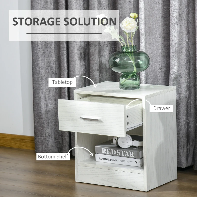 HOMCOM Modern Side Table with Drawer and Storage Shelf, End Table for Living Room, White Wood Grain