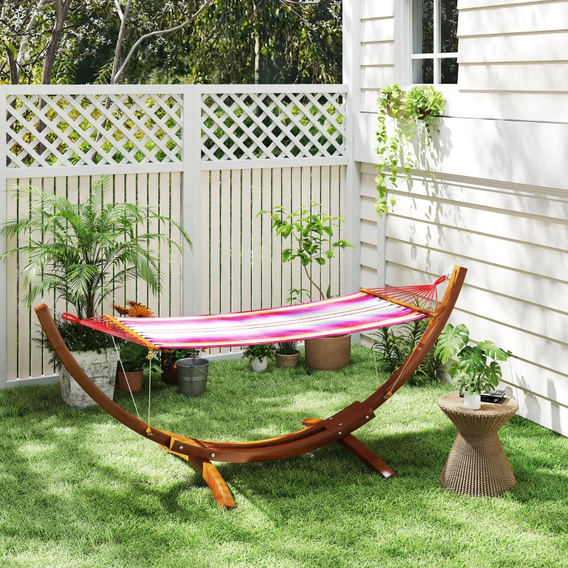 Outsunny 10' Outdoor Swing Hammock, Hammock with Wood Stand Rainbow Bed, Heavy Duty Roman Arc Hammock for Patio, Backyard, Balcony, Porch, Multi Color