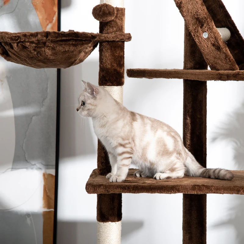 PawHut 94"-102" Huge Cat Tree Ceiling High Cat Condo Scratching Post Activity Center Multi-Level Play House
