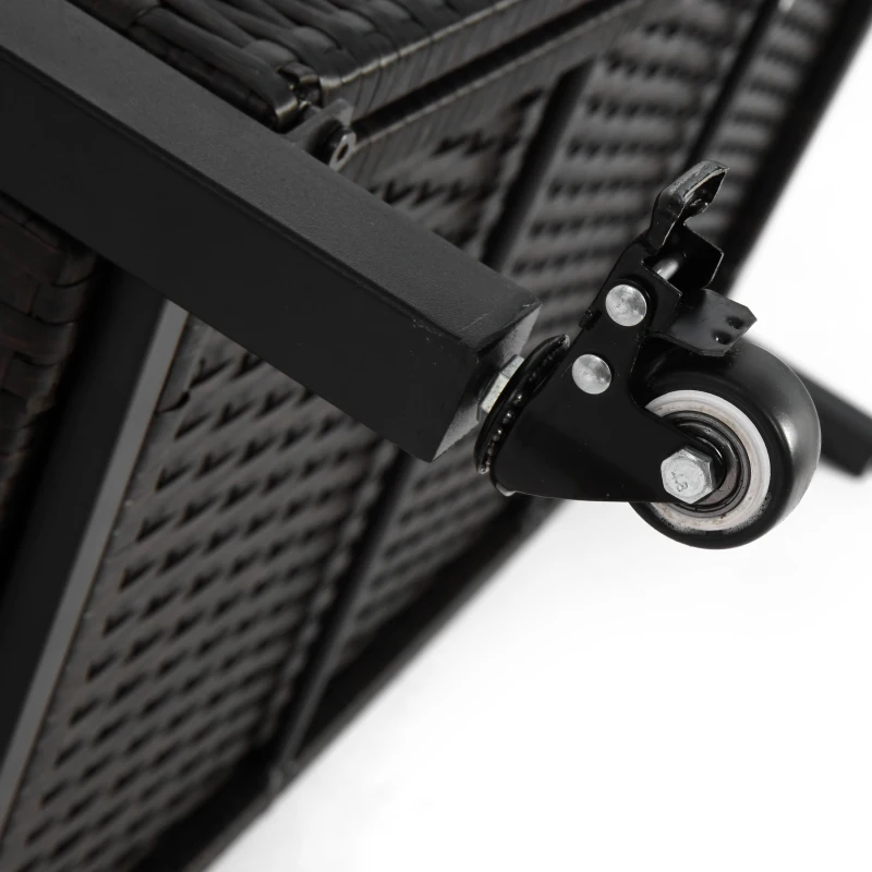 Outdoor Wicker Bar Cart with Plastic Wood Tabletop, 4 Wheels, Rolling Rattan Beverage Bar Counter Table, 35.5" L x 19.5" W x 35.5" H, Black