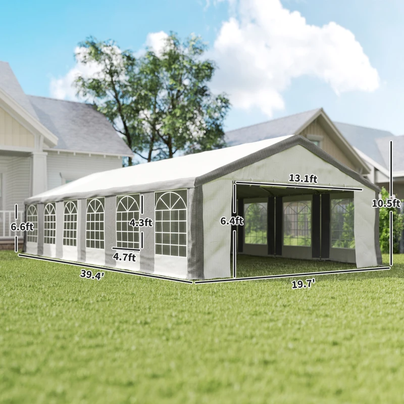 Outsunny 20 x 40 ft Heavy Duty Party Tent Outdoor Gazebo Wedding Tent Event Shelter Carport BBQ with Removable Sidewalls & Windows, Outside Waterproof Canopy for Parties, White and Gray