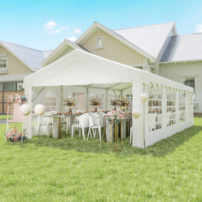 Outsunny 13 x 26 ft Heavy Duty Party Tent Outdoor Gazebo Wedding Tent Event Shelter Carport BBQ with Removable Sidewalls & Windows, Outside Waterproof Canopy for Parties, White