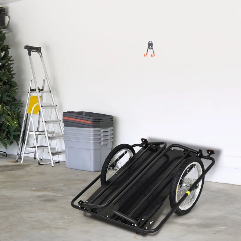 Aosom Folding Bicycle Cargo Trailer Utility Bike Cart Travel Luggage Carrier Garden Patio Tool New, Black