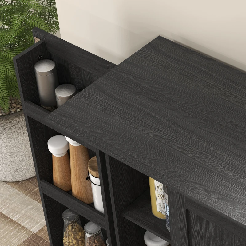 HOMCOM 70" Tall Kitchen Pantry Cabinet with Door Shelves and Adjustable Shelves, Black Wood Grain